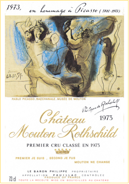 ▲파블로 피카소(1973년 빈티지), 1등급으로 승급한 1973년에는 자축의 의미로 파블로 피카소의 ‘바커스의 주연(酒宴)’이라는 그림이 레이블로 사용됐다.